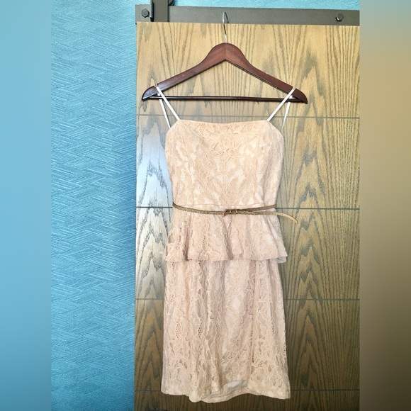 City Studio Juniors Pale Peach Lace Halter Dress - Picture 2 of 14